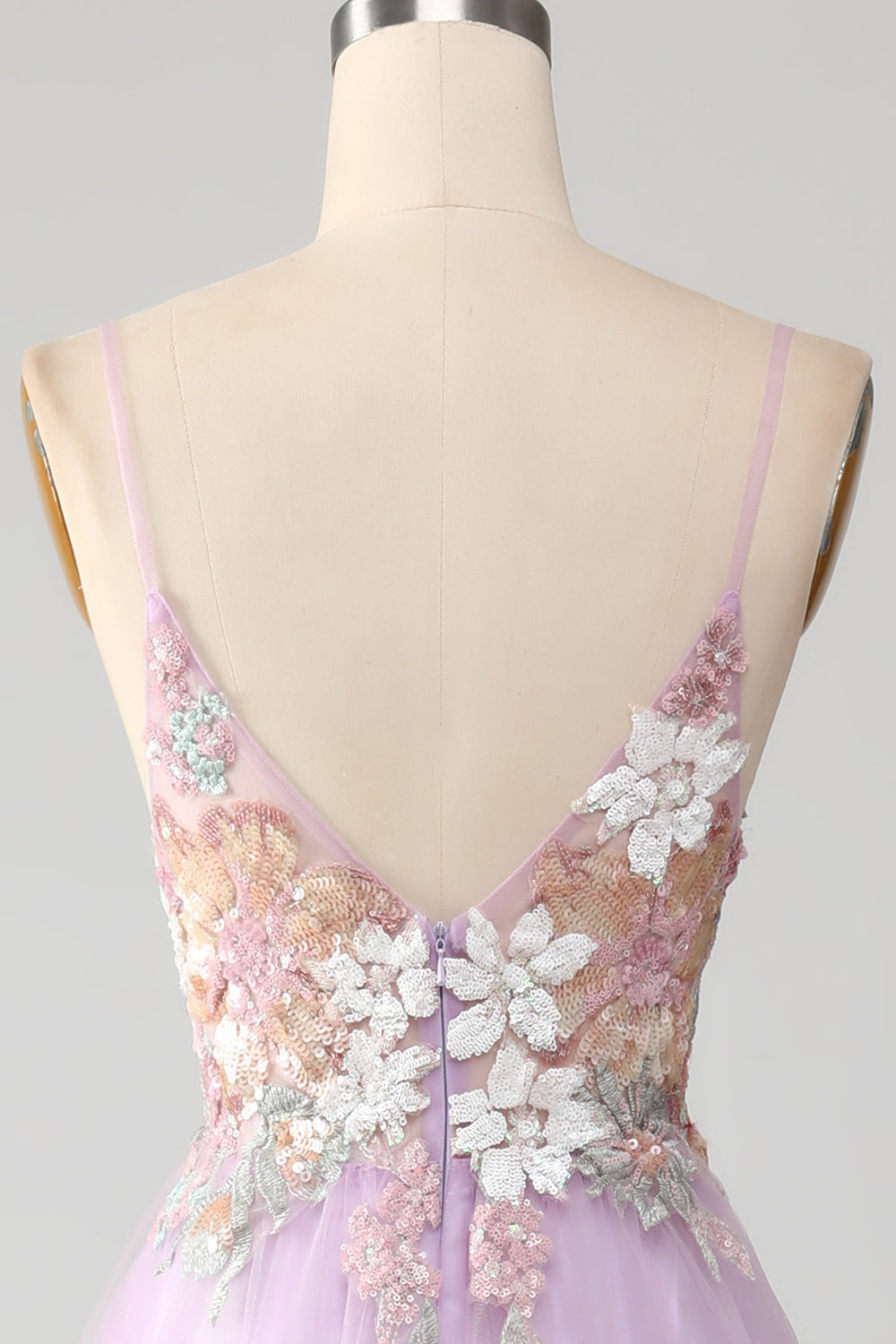 Glitter A-Line Spaghetti Straps Lilac Long Ball Dress with Flowers