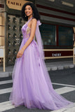 Gorgeous A Line Halter Neck Grey Purple Corset Ball Dress with Appliques