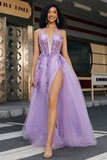 Gorgeous A Line Halter Neck Grey Purple Corset Ball Dress with Appliques