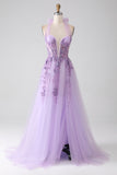 Grey Purple A-Line Halter Neck Beaded Long Ball Dress