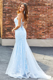 Light Blue Sparkly Beaded Mermaid Long Ball Dress