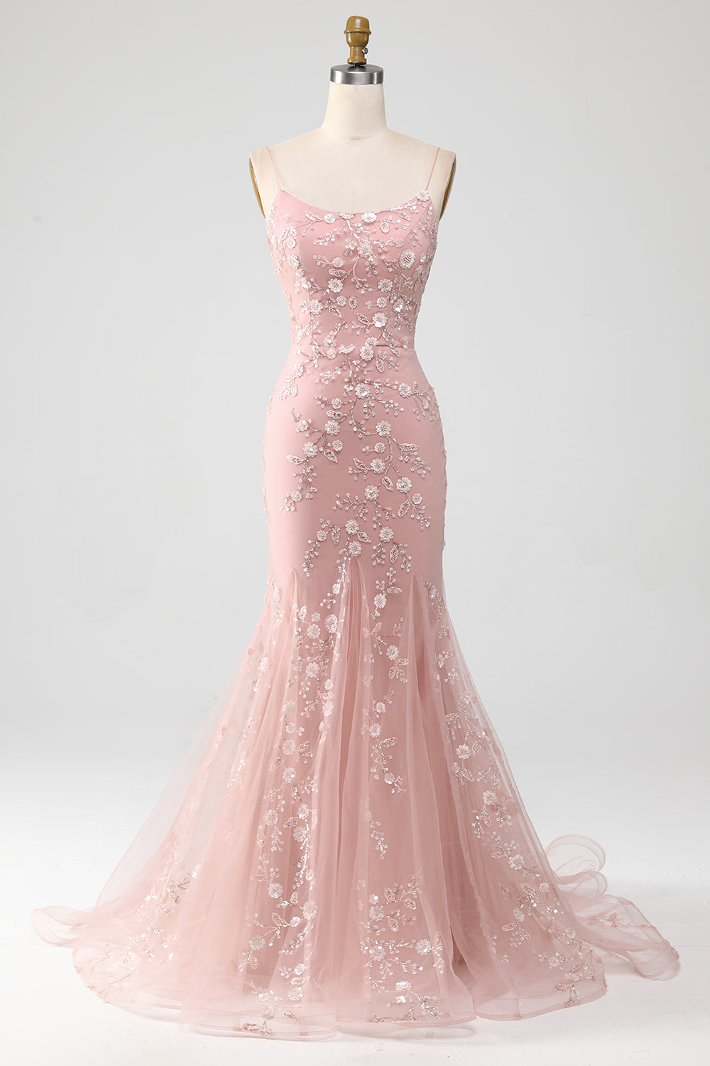 Mermaid Blush Spaghetti Straps Ball Dress with Appliques