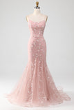 Mermaid Blush Spaghetti Straps Ball Dress with Appliques