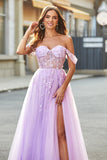 Off The Shoulder Lilac A-Line Beaded Corset Ball Dress