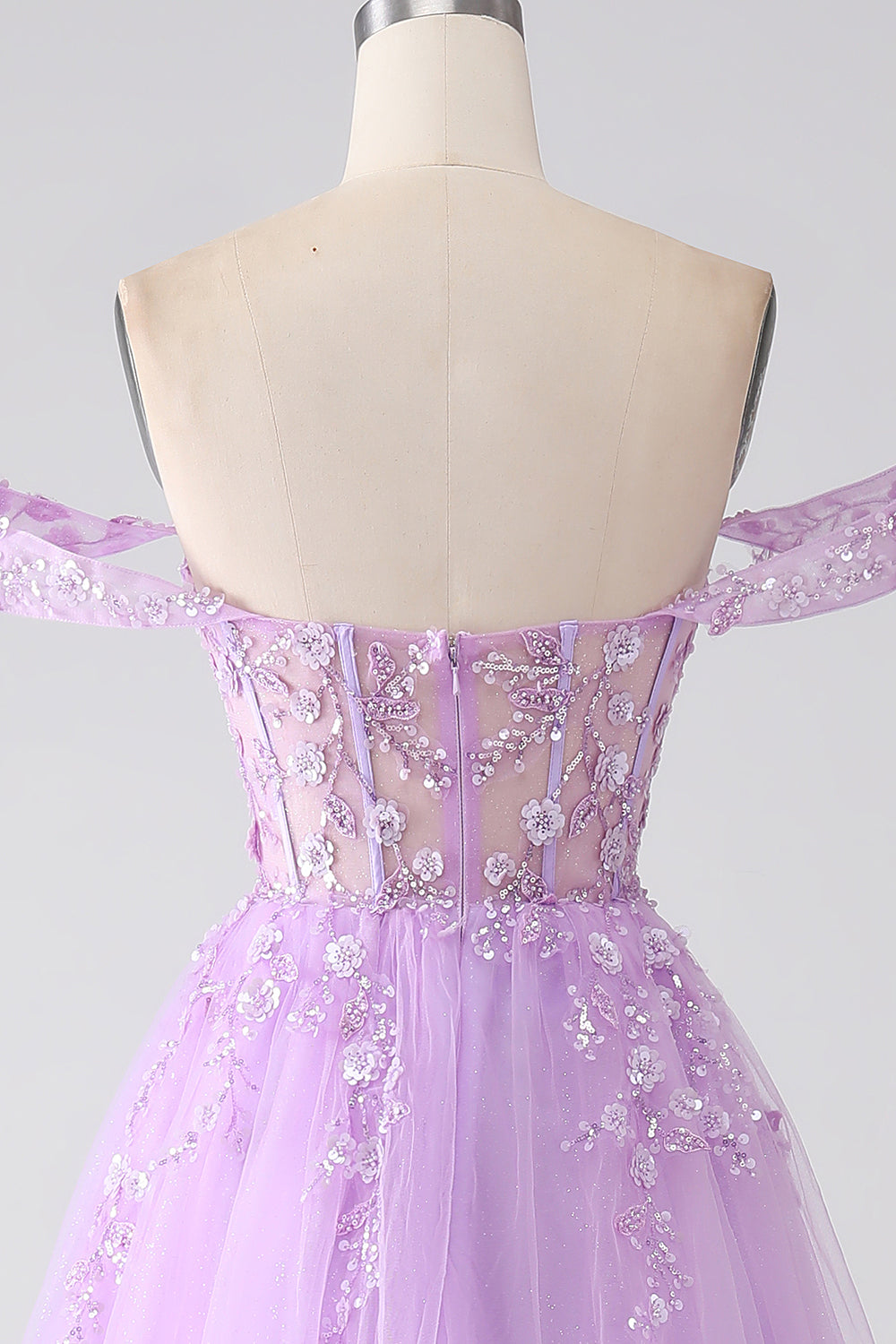 Lilac A-Line Off The Shoulder Beaded Corset Ball Dress