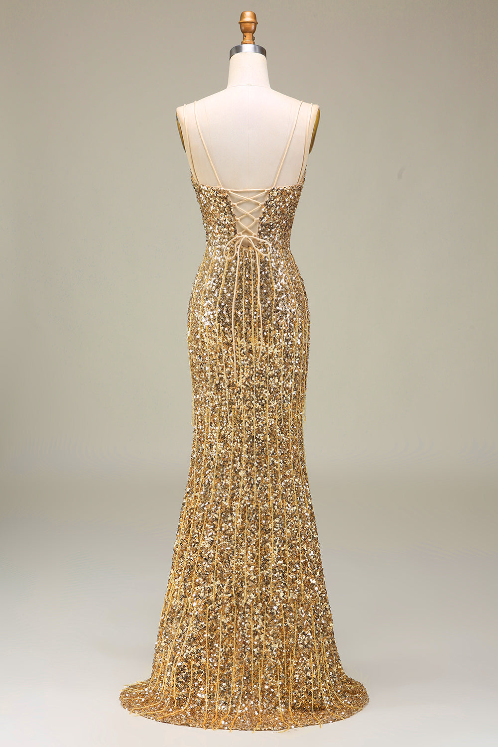 Sparkly Mermaid Golden Long Ball Dress with Slit