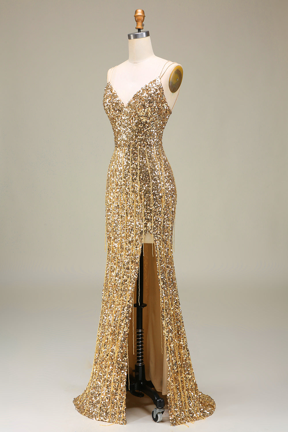 Sparkly Mermaid Golden Long Ball Dress with Slit