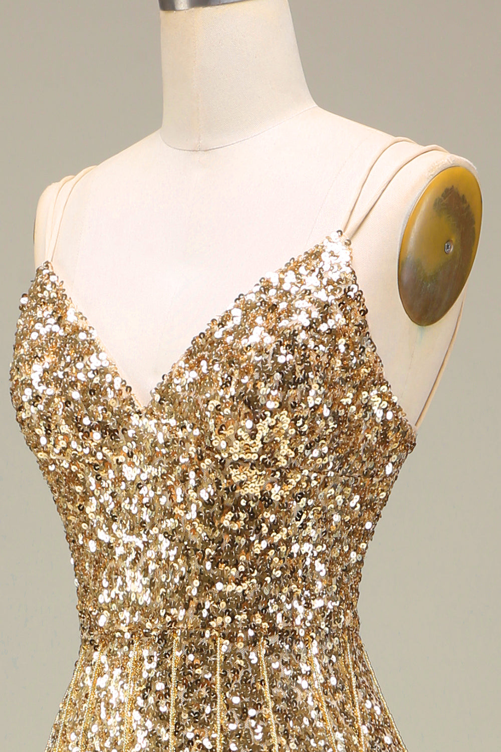 Sparkly Mermaid Golden Long Ball Dress with Slit