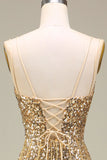 Sparkly Mermaid Golden Long Ball Dress with Slit