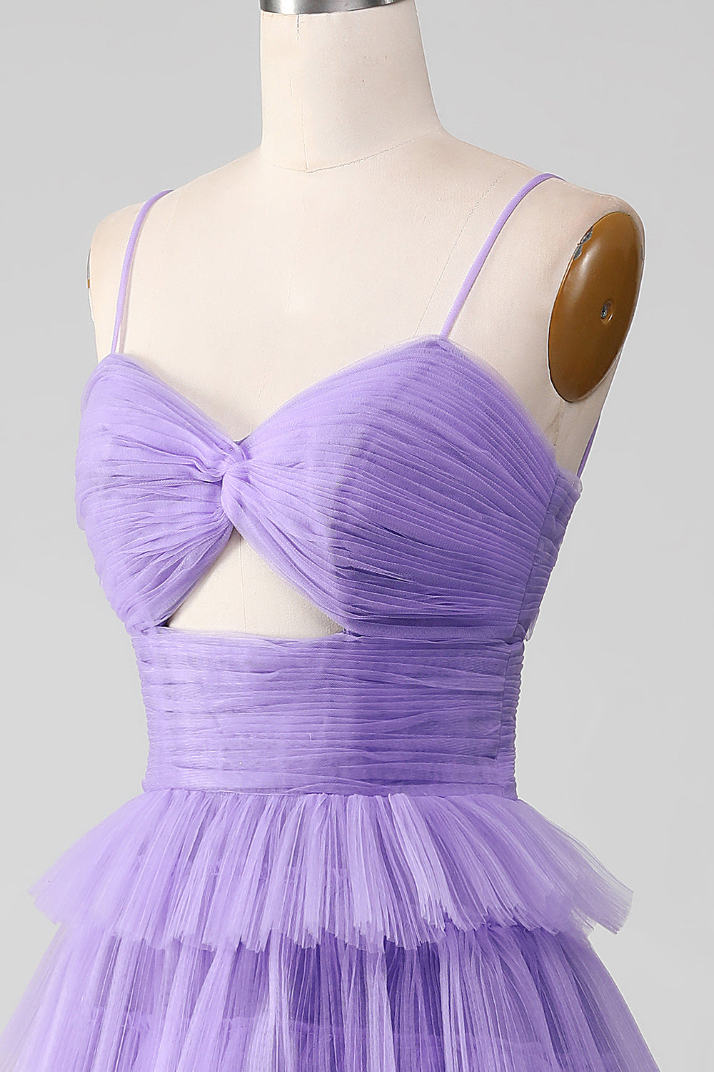 Purple Tulle A-Line Tiered Long Ball Dress with Slit