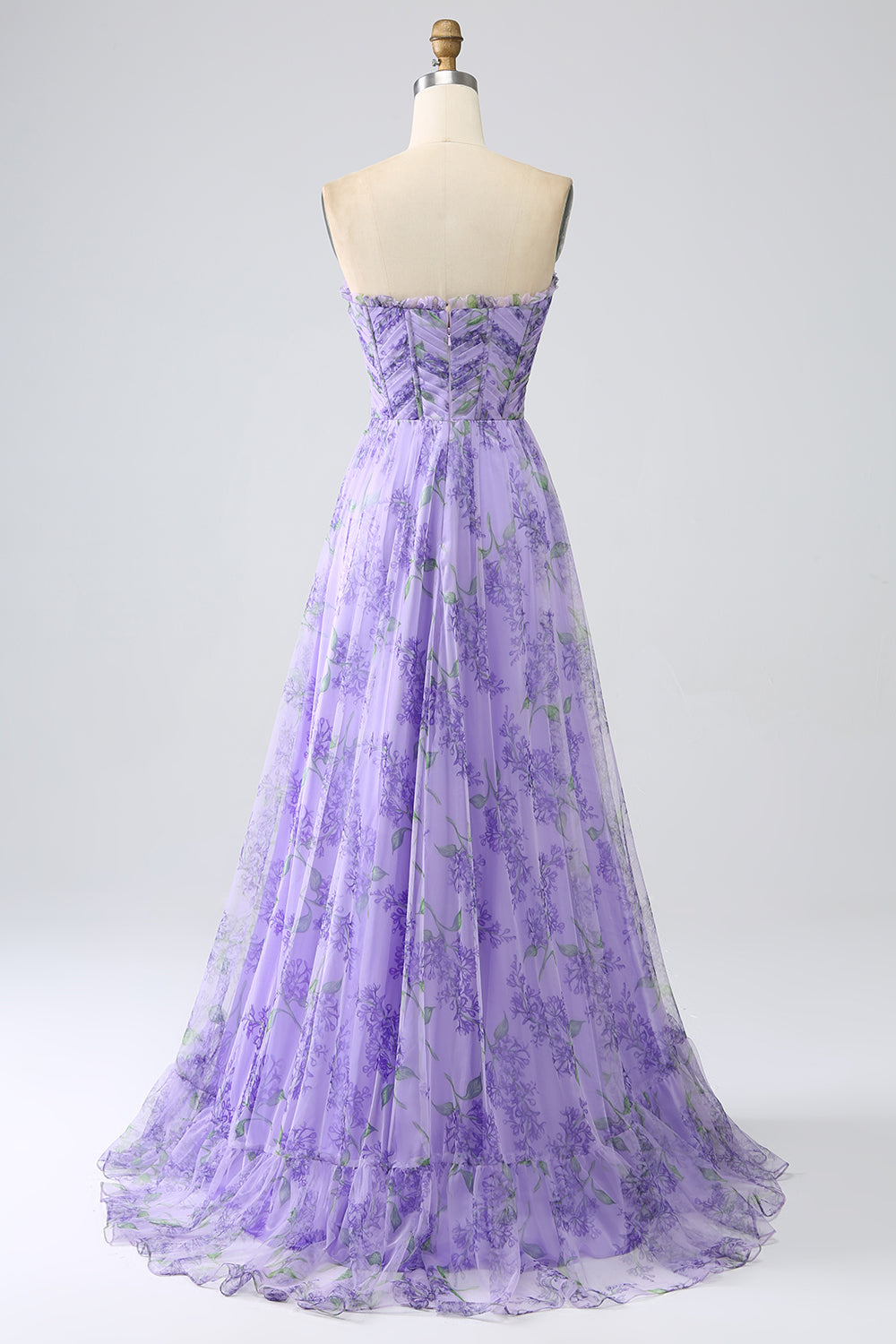 Lavender A Line Off the Shoulder Printed Ball Dress with Removable Sleeves