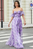Laveender Printed A Line Ball Dress with Removable Sleeves