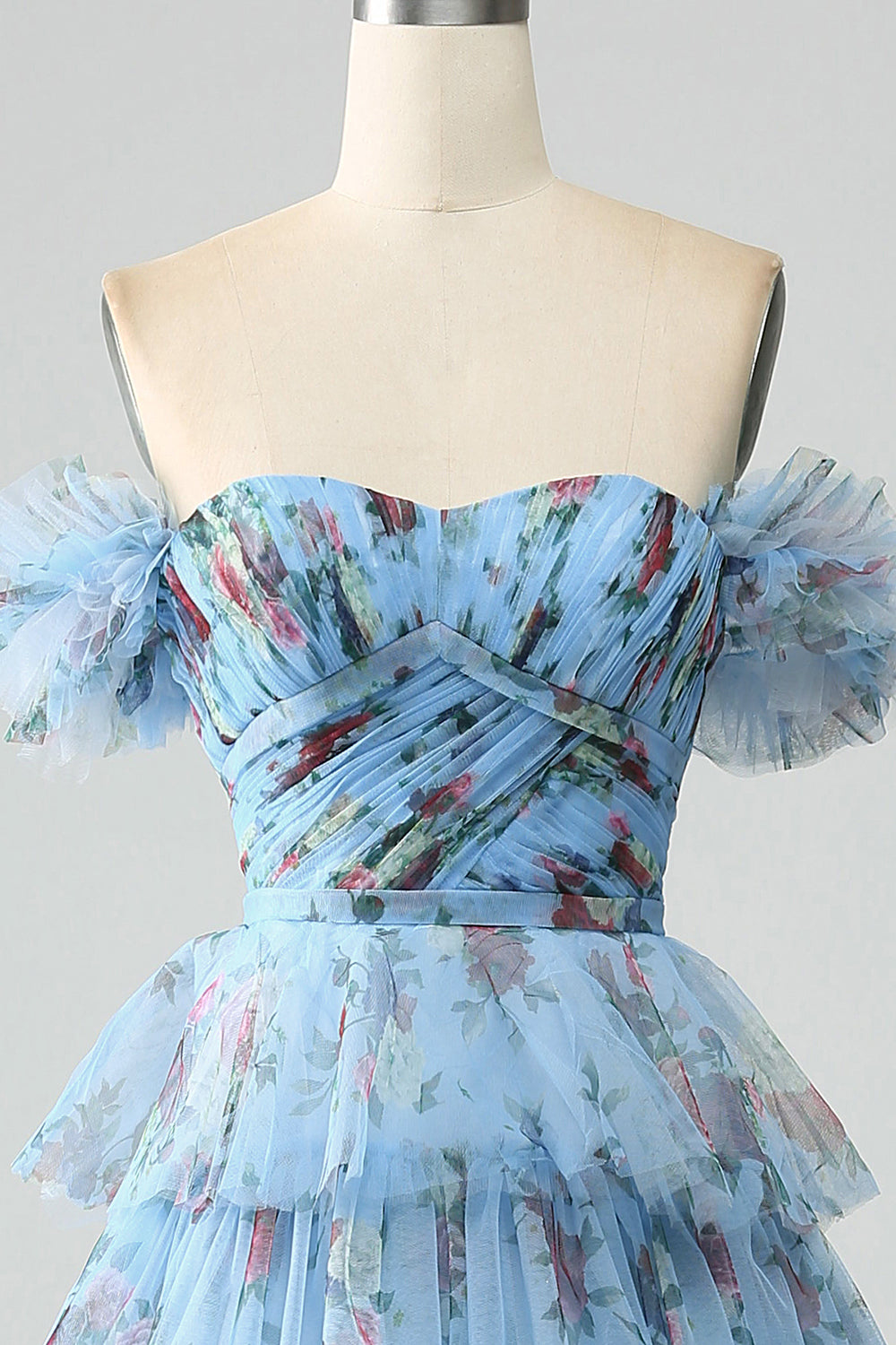 Gorgeous A Line Off the Shoulder Lavender Printed Long Ball Dress with Ruffles