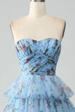 Gorgeous A Line Off the Shoulder Lavender Printed Long Ball Dress with Ruffles