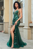 Stunning Mermaid Spaghetti Straps Dark Green Long Ball Dress with Appliques