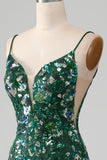 Sparkly Dark Green Mermaid Lace-Up Back Ball Dress with Appliques