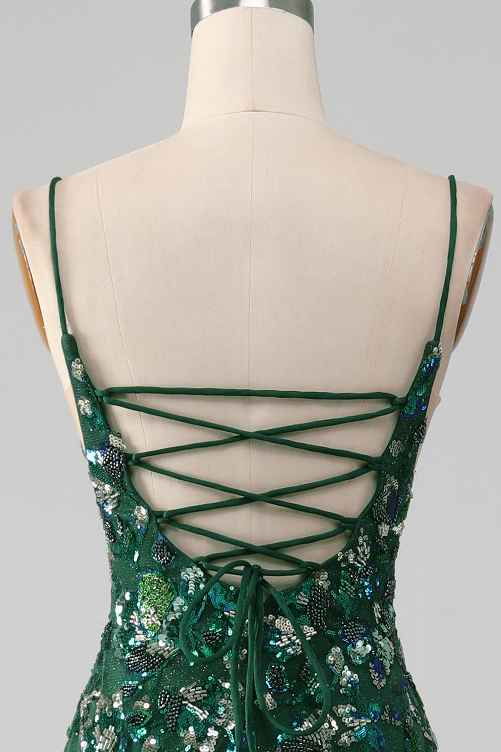 Sparkly Dark Green Mermaid Lace-Up Back Ball Dress with Appliques