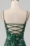 Sparkly Dark Green Mermaid Lace-Up Back Ball Dress with Appliques