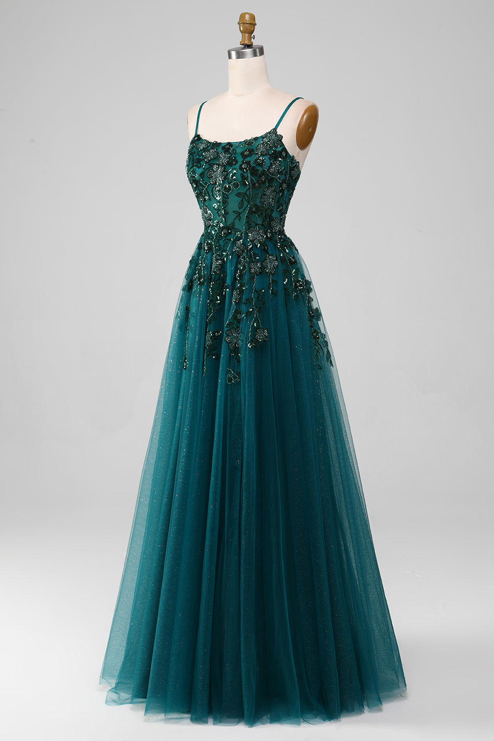 Dark Green Spaghetti Straps A Line Ball Dress with Slit