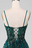 Dark Green Spaghetti Straps A Line Ball Dress with Slit