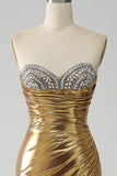 Golden Mermaid Strapless Long Ball Dress with Slit
