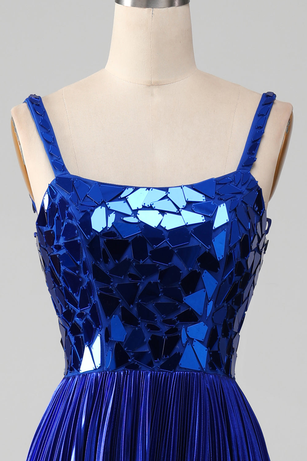 Sparkly Royal Blue Lace-Up Back Ball Dress with Slit