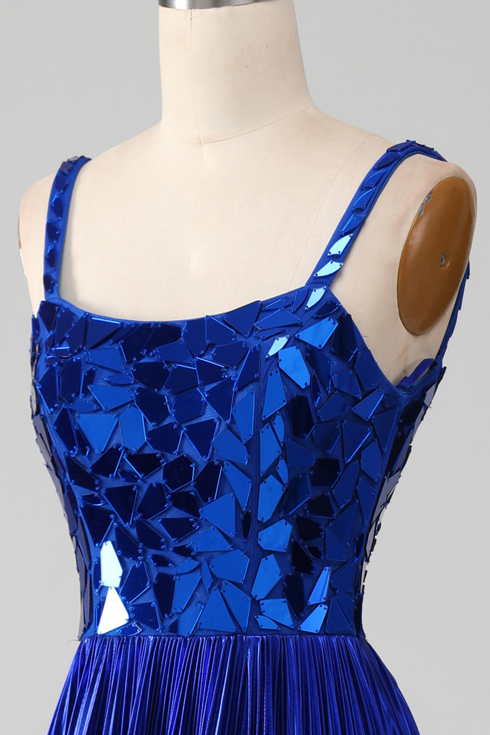 Sparkly Royal Blue Lace-Up Back Ball Dress with Slit