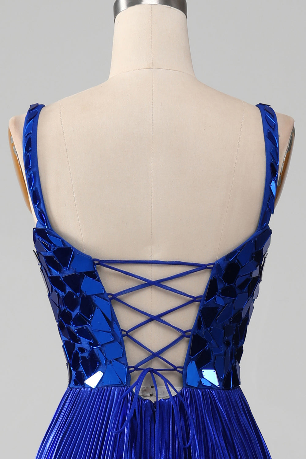 Sparkly Royal Blue Lace-Up Back Ball Dress with Slit