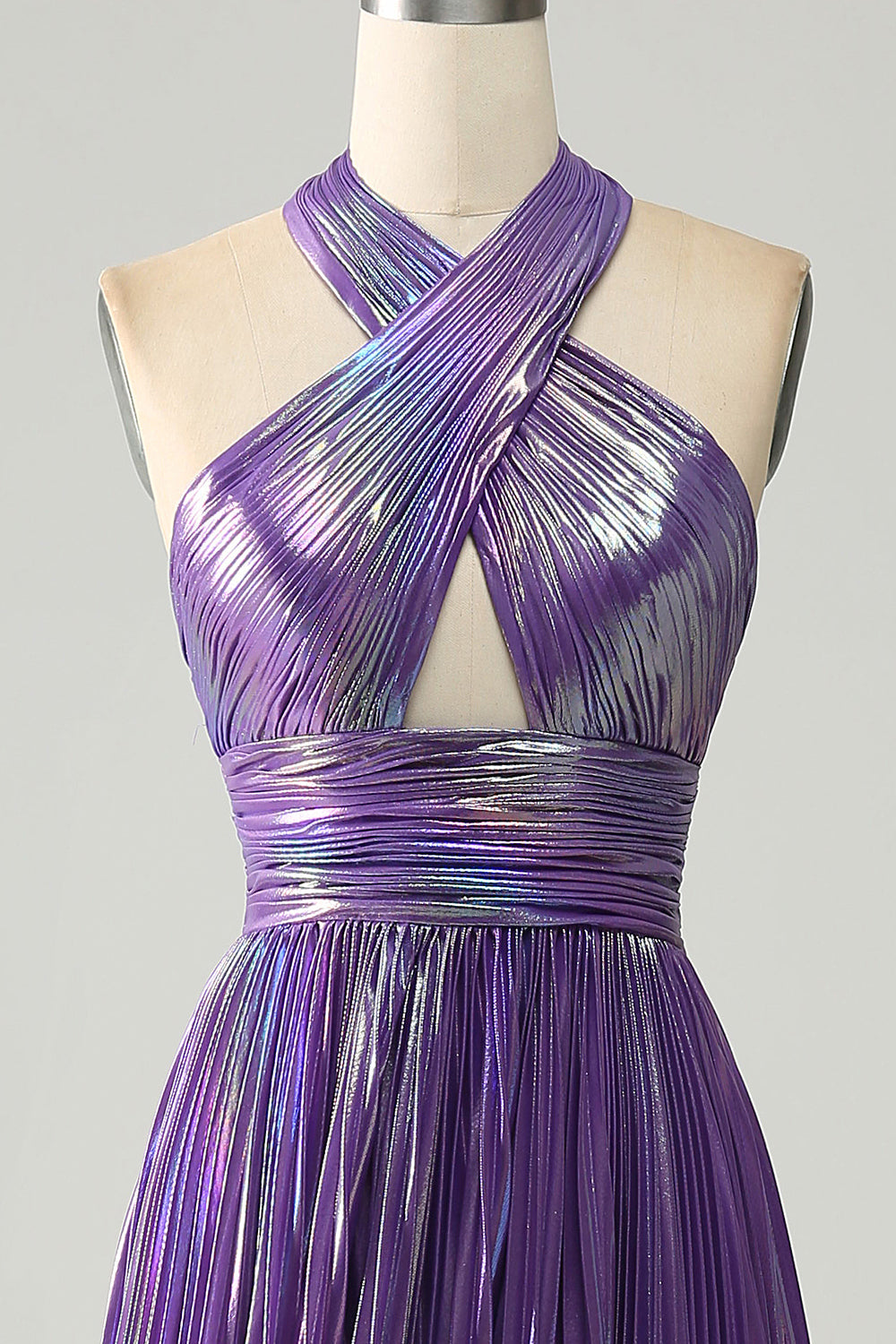 Sparkly Purple Halter A Line Ball Dress with Pleated