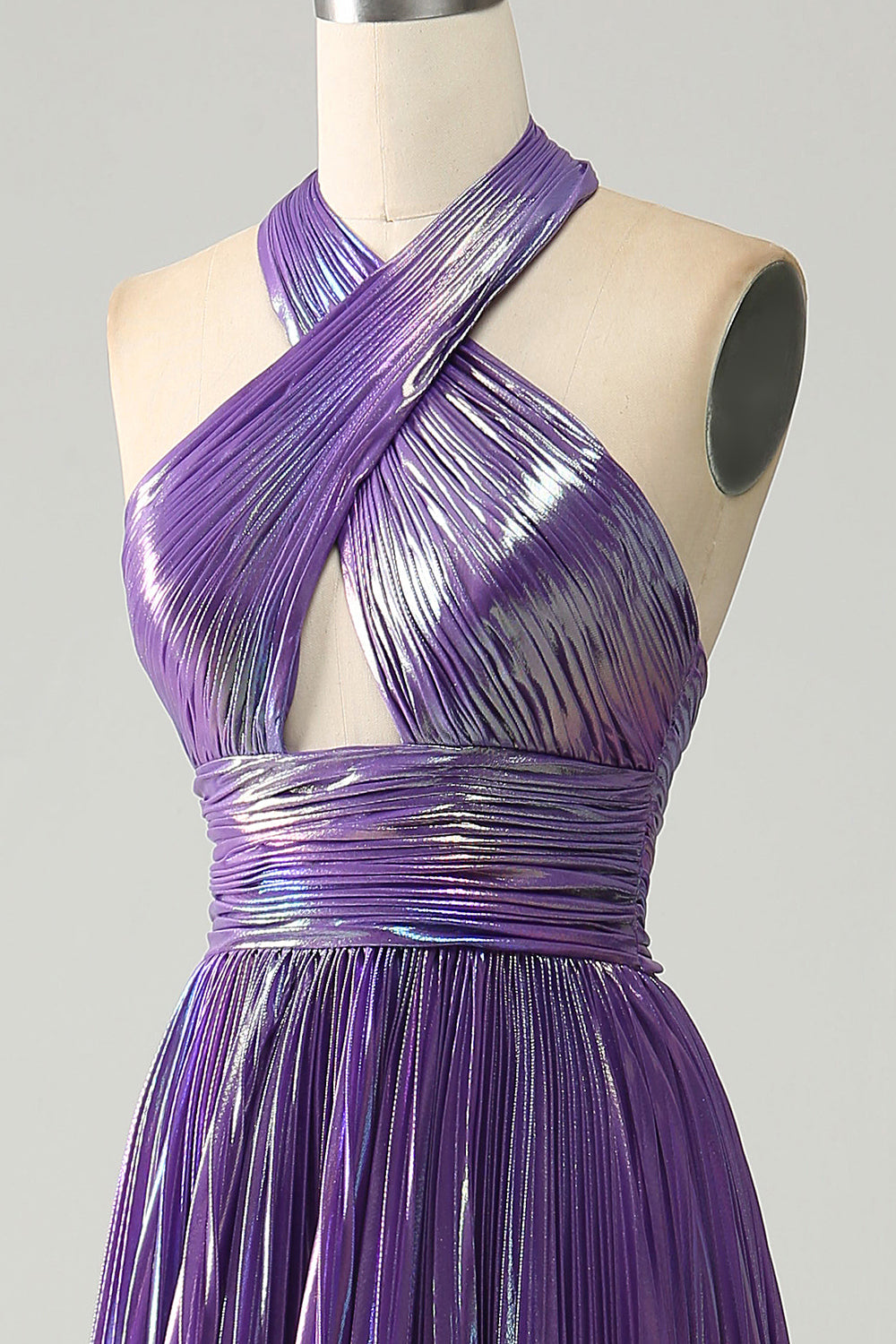 Sparkly Purple Halter A Line Ball Dress with Pleated