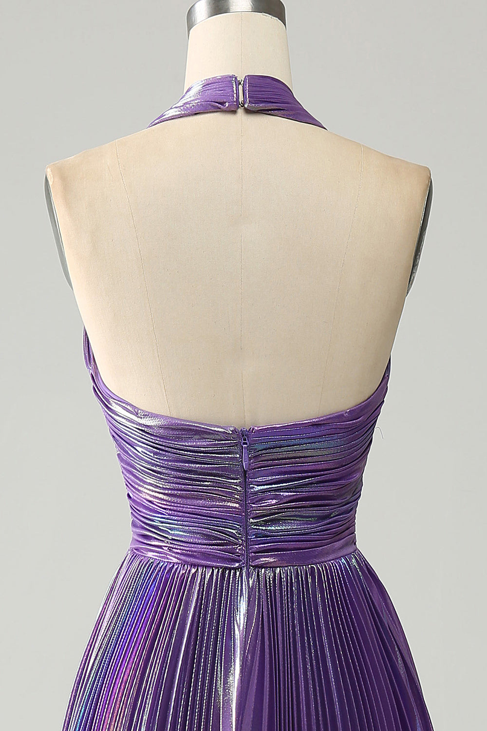Sparkly Purple Halter A Line Ball Dress with Pleated