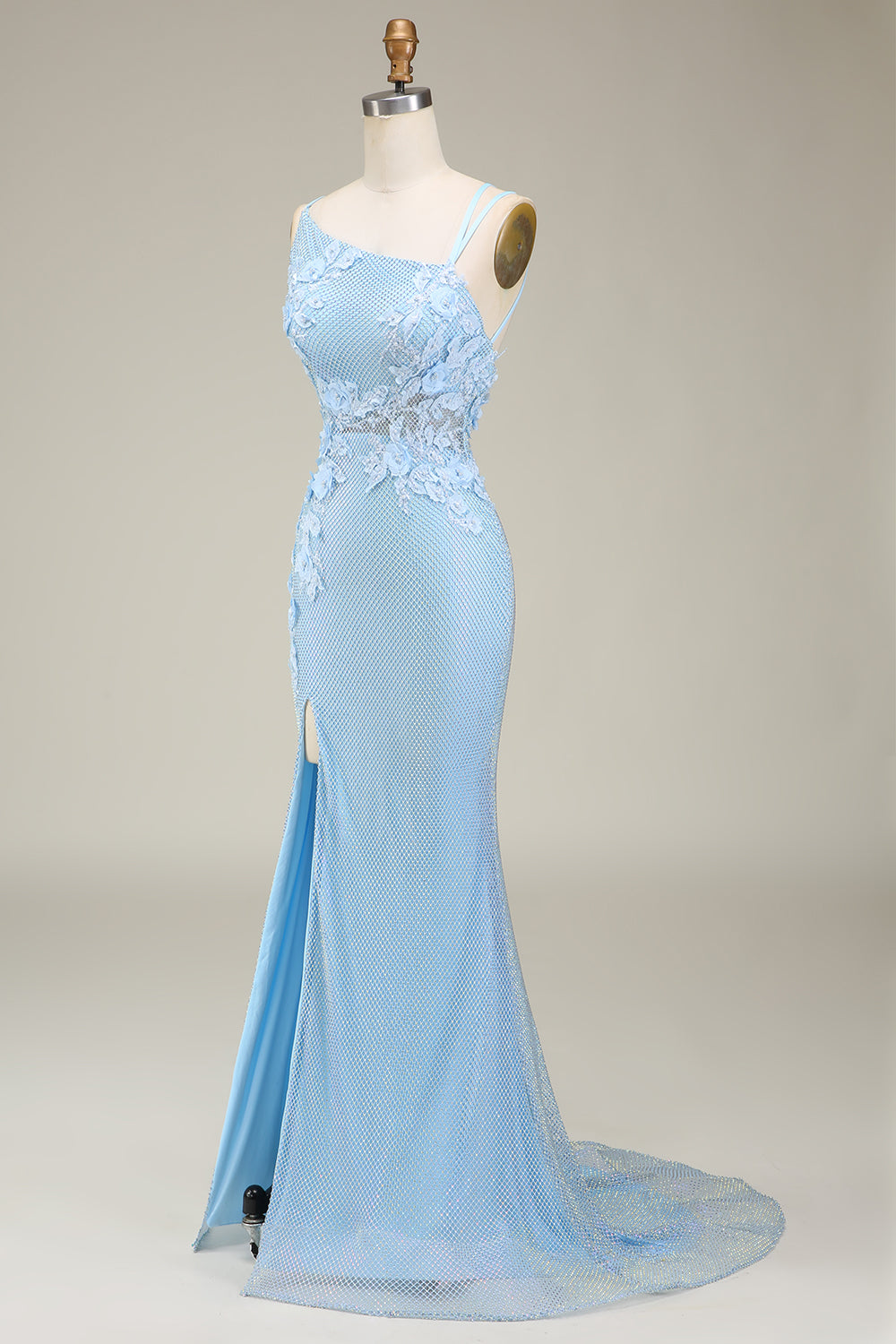 Stylish Light Blue Mermaid Long Ball Dress with Appliques