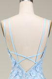 Stylish Light Blue Mermaid Long Ball Dress with Appliques