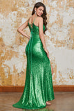 Green Sparkly Mermaid Sequins Long Ball Dress with Split Front