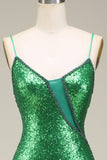 Sparkly Mermaid Green Sequins Long Ball Dress with Split Front