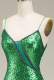 Sparkly Mermaid Green Sequins Long Ball Dress with Split Front