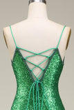 Sparkly Mermaid Green Sequins Long Ball Dress with Split Front