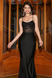 Mermaid Spaghetti Straps Black Corset Ball Dress With Appliques