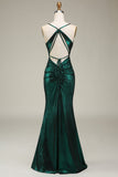 Hot Mermaid Spaghetti Straps Dark Green Long Ball Dress With Open Back