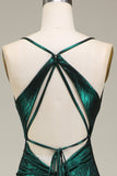 Hot Mermaid Spaghetti Straps Dark Green Long Ball Dress With Open Back