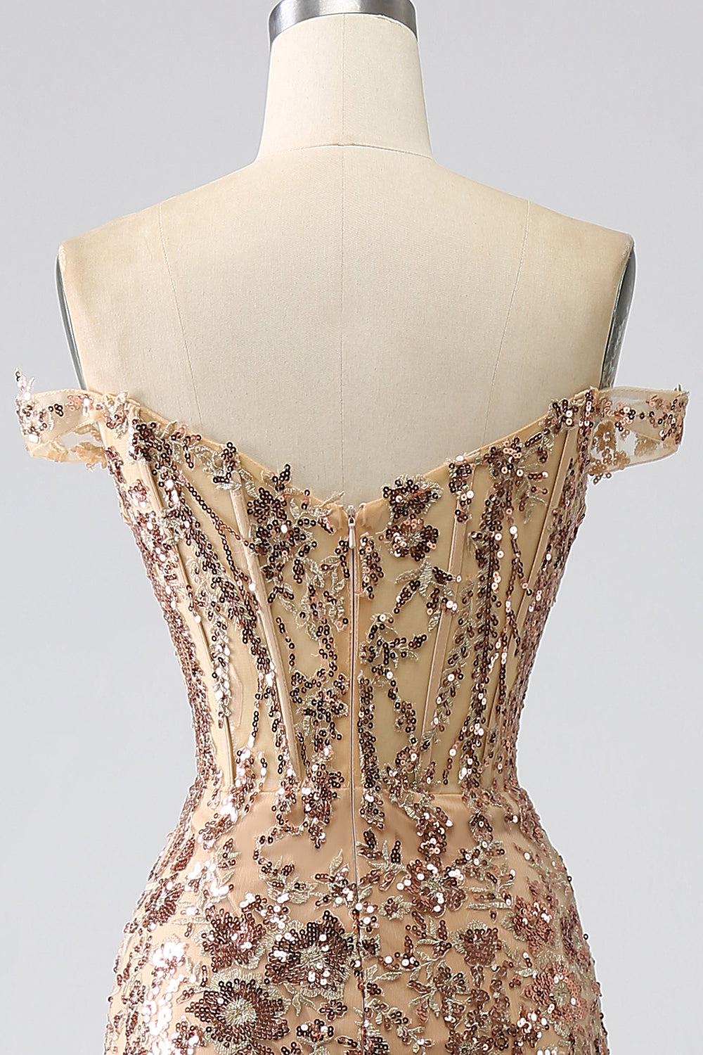 Sparkly Golden Mermaid Off The Shoulder Corset Ball Dress with Slit
