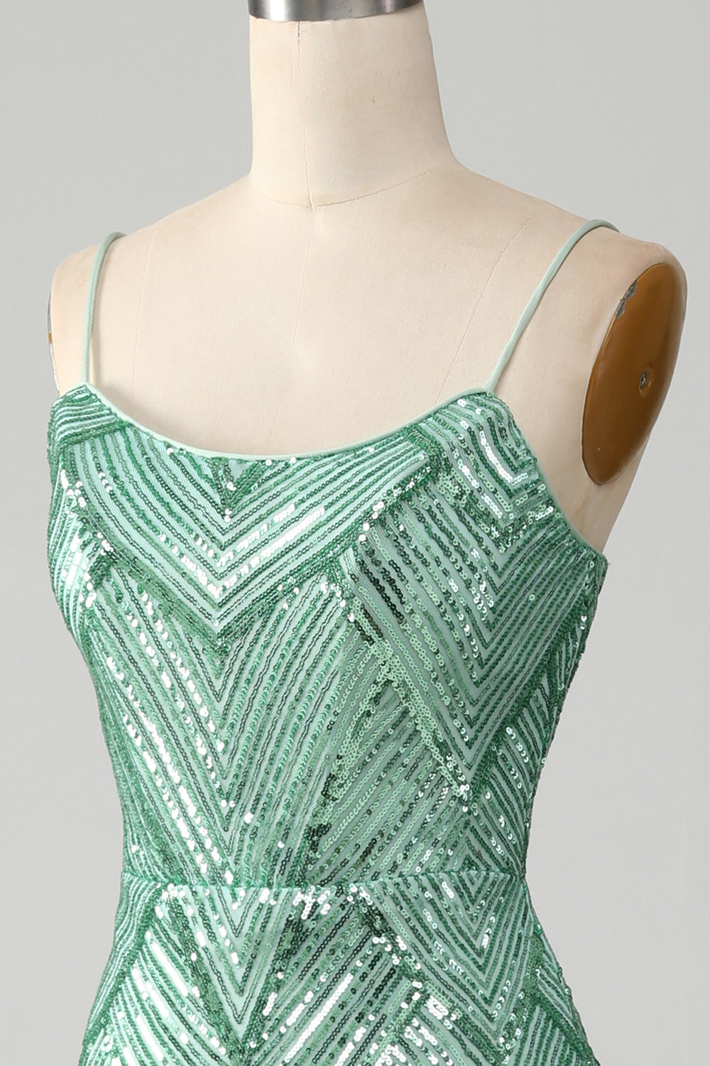 Sparkly Green Sequins Lace-Up Back Long Mermaid Ball Dress with Slit