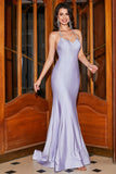 Lilac Mermaid Spaghetti Straps Halter Neck Backless Long Ball Dress