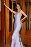 Lilac Mermaid Spaghetti Straps Halter Neck Backless Long Ball Dress