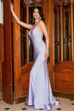 Lilac Mermaid Spaghetti Straps Halter Neck Backless Long Ball Dress