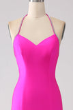 Fuchsia Mermaid Halter Neck Backless Long Ball Dress