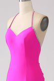 Fuchsia Mermaid Halter Neck Backless Long Ball Dress