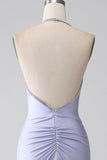 Fuchsia Mermaid Halter Neck Backless Long Ball Dress