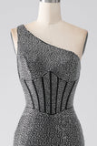 Sparkly Black Mermaid One Shoulder Corset Ball Dress