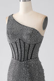 Sparkly Black Mermaid One Shoulder Corset Ball Dress
